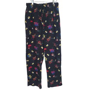 Club‎ Room Mens Holiday Pajama Pants M Black Elf Present Beer Print Pockets